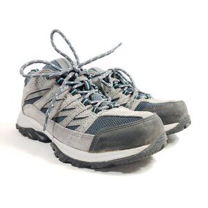 Columbia Womens Size 9 Hiking Trail Shoes Gray Suede Blue Mesh Lightweight